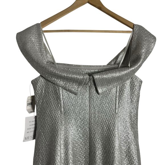 Mestiza New York Mona Silver Metallic Tweed Off the Shoulder Formal Gown 14 - Picture 9 of 12